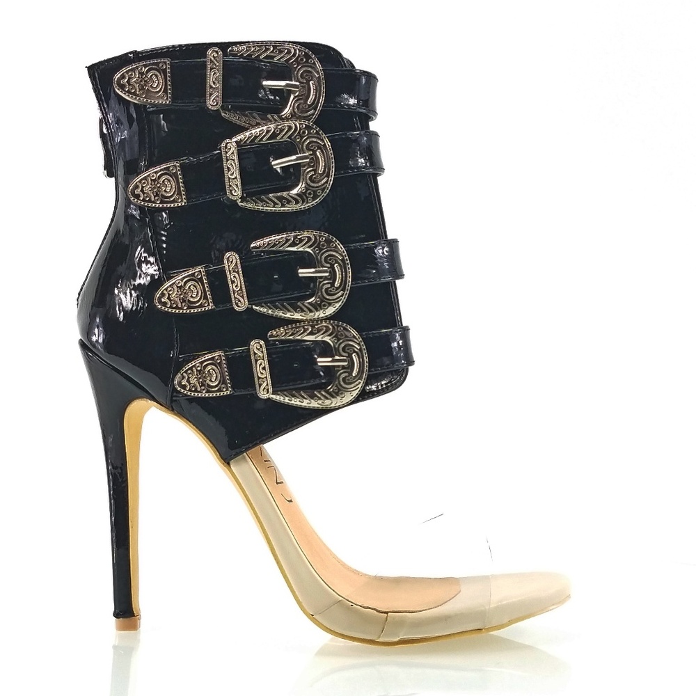 Western inspired Patent Multi Strap 5" High Heel Ankle Boot Sandals